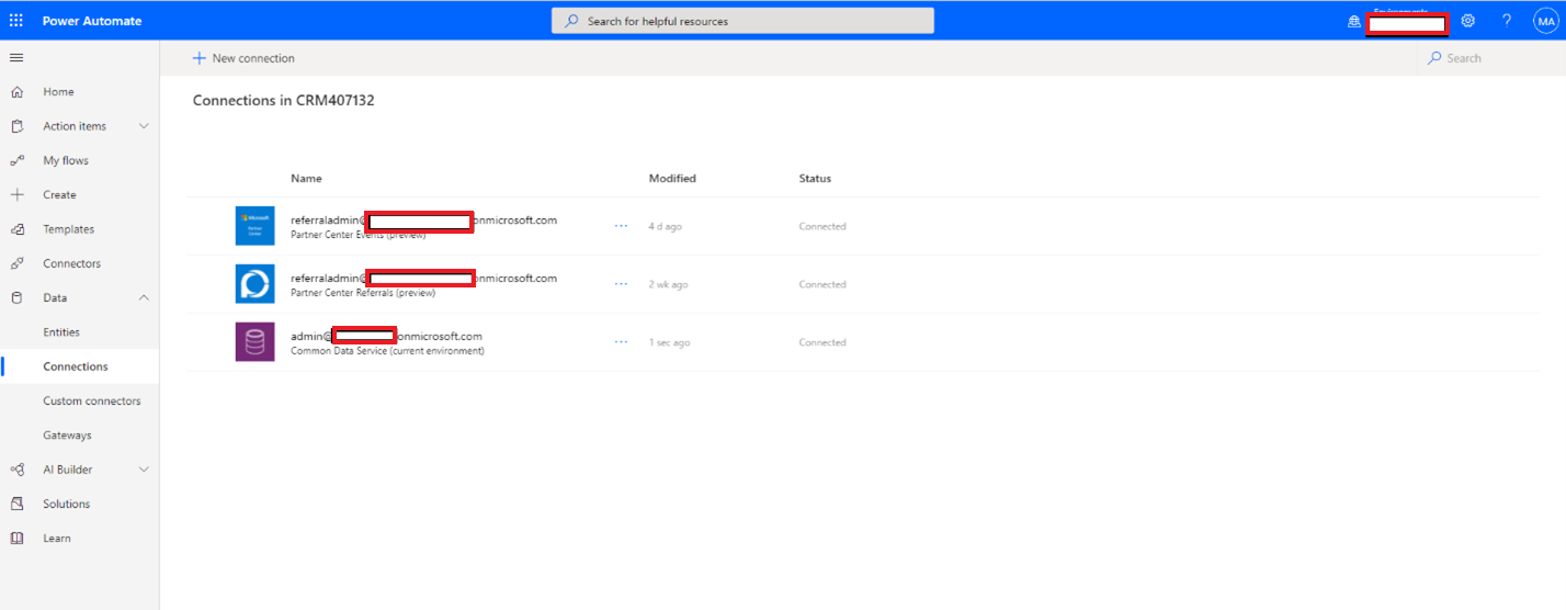 Capture d’écran montrant les connexions répertoriées.