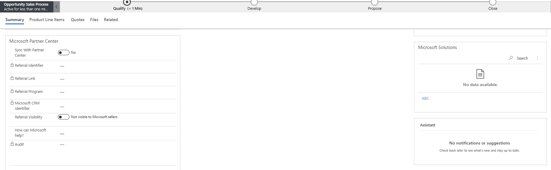 Capture d’écran montrant Nouvelle opportunité.