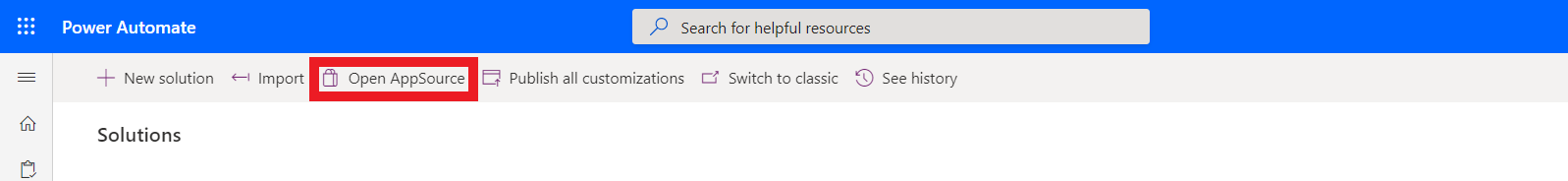 Capture d’écran montrant Open AppSource.