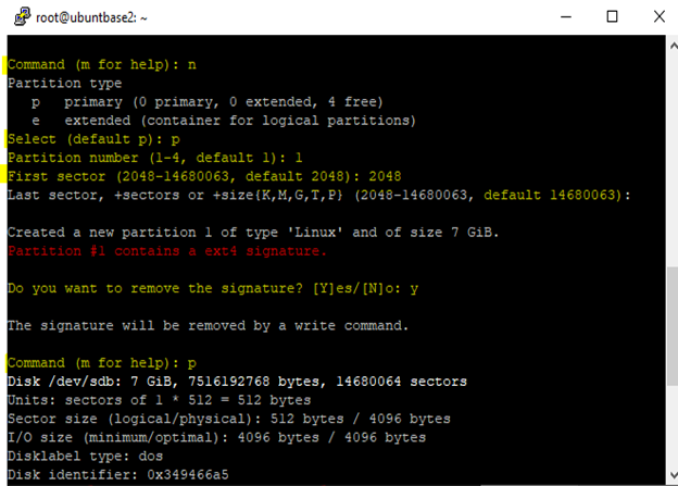 Capture d’écran de la ligne de commande du client Putty montrant les commandes et la sortie des données effacées.