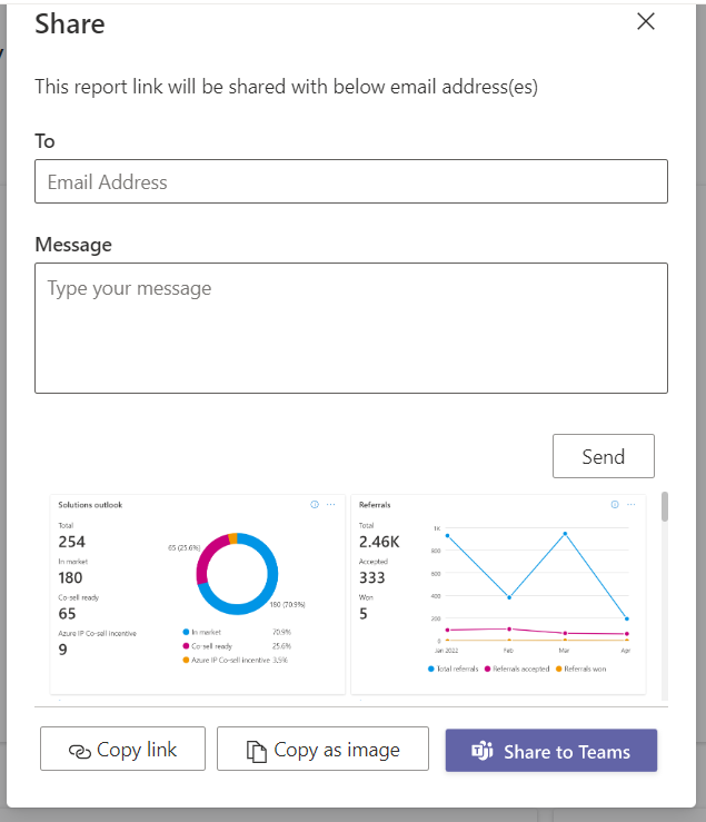 Image montrant l’option de partage de la page Insight avec les membres de l’équipe.