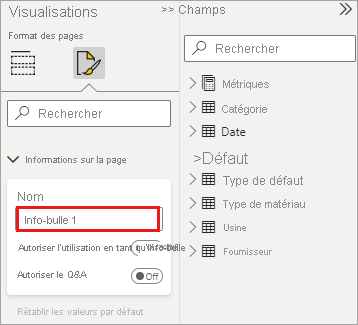 Capture d’écran de la page nommage de votre rapport d’info-bulle.