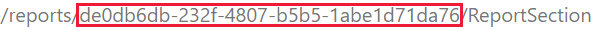 Capture d’écran montrant le GUID du rapport dans l’URL du service Power BI