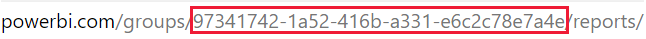 Capture d’écran montrant le GUID de l’espace de travail dans l’URL du service Power BI