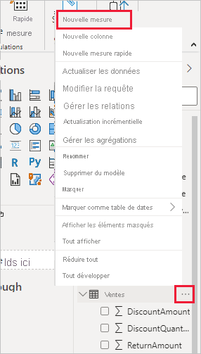 Capture d’écran de la nouvelle mesure à partir de la liste dans le menu.