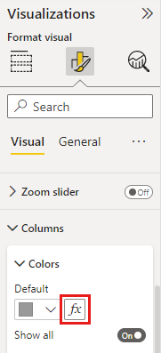 Capture d’écran de la carte Couleurs sous Colonnes montrant le bouton fx pour la mise en forme conditionnelle.