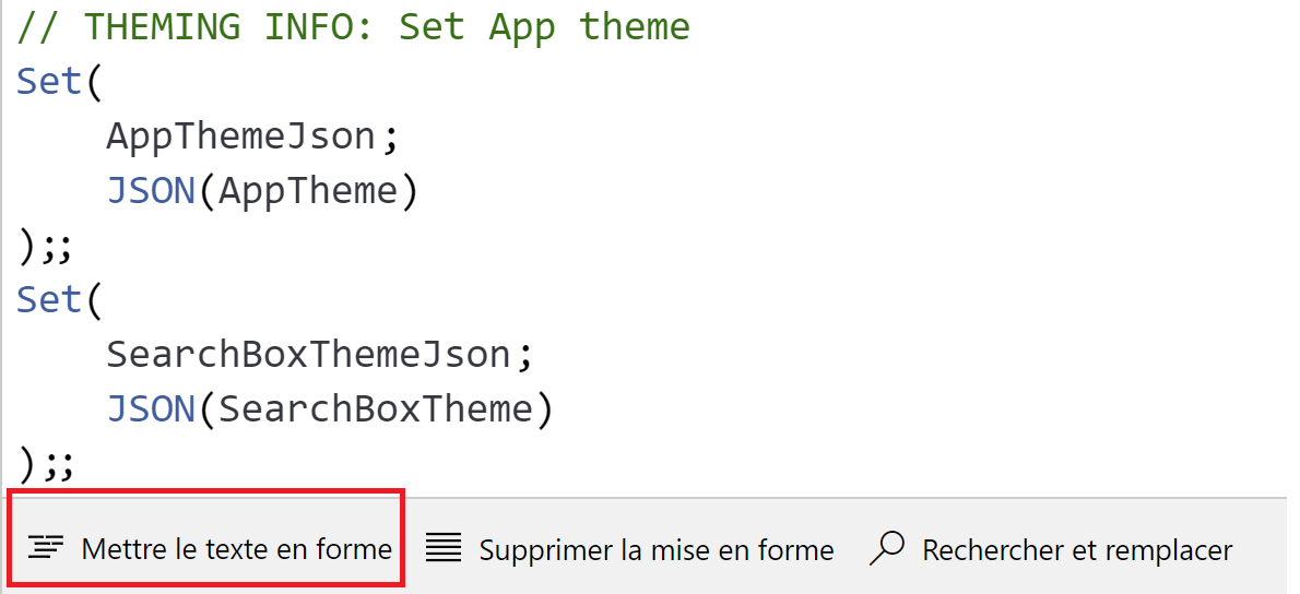 Screenshot de Power Apps Studio avec la commande Format de texte mise en surbrillance.