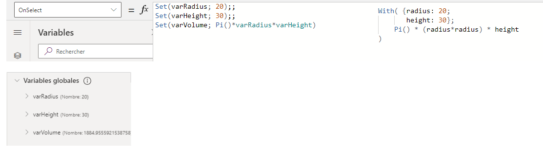 Capture d’écran d’une formule Power Fx qui utilise la fonction With.