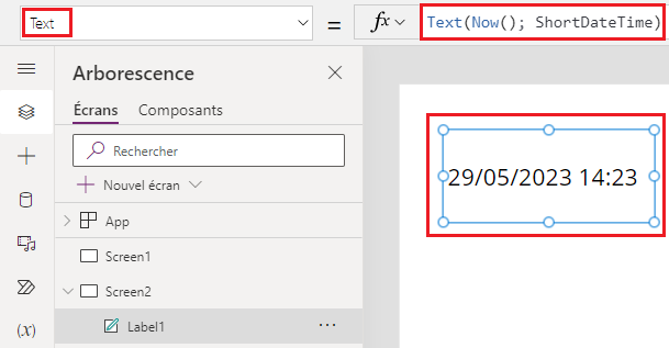 Capture d’écran qui montre comment créer une fonction Text() qui affiche une version abrégée de DateTime.