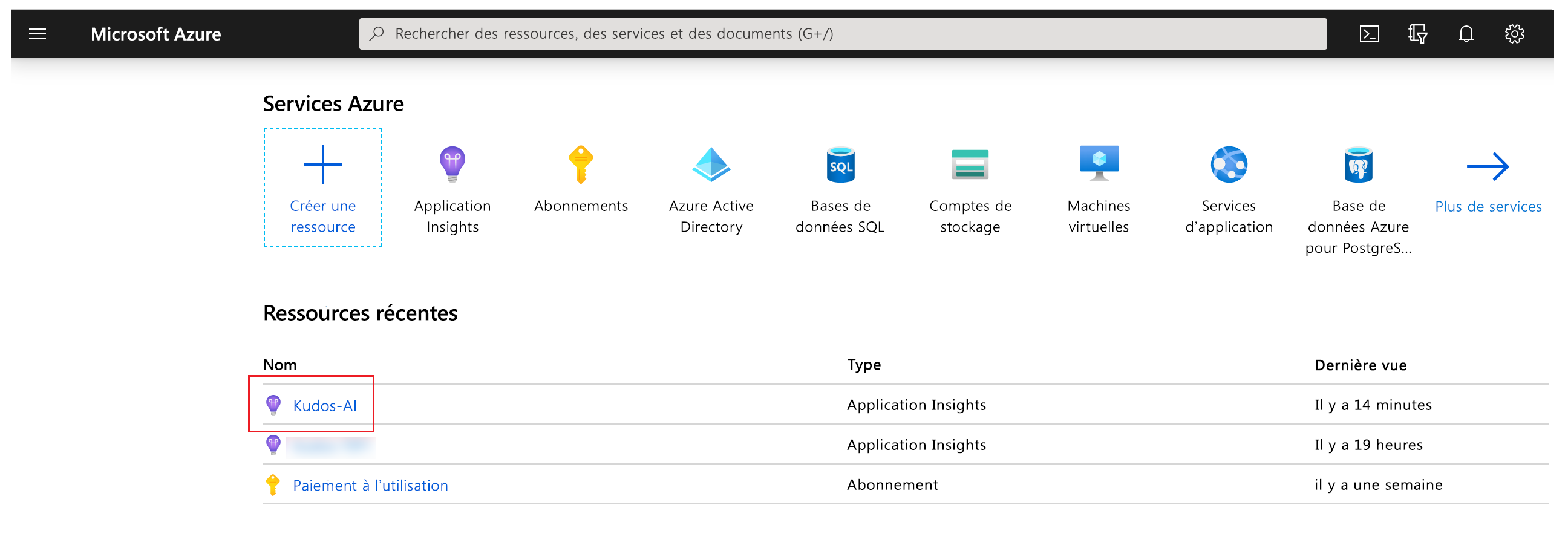 Sélectionner Application Insights.