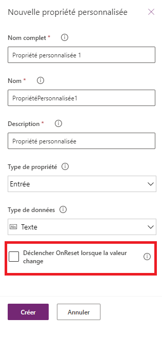 OnReset à l’aide de la propriété personnalisée.