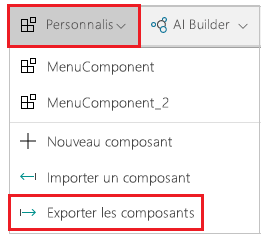 Menu d'insertion des composants d'exportation.