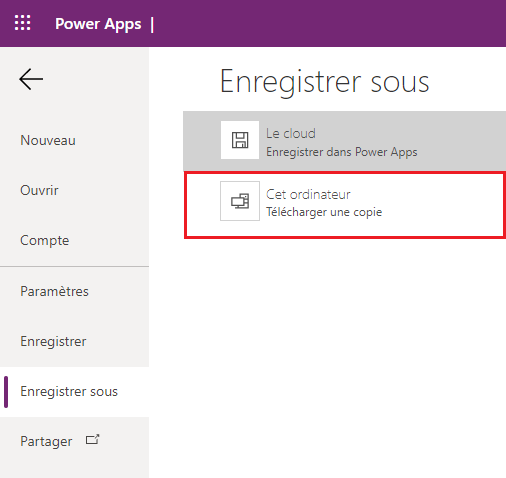 Enregistrez l’application.