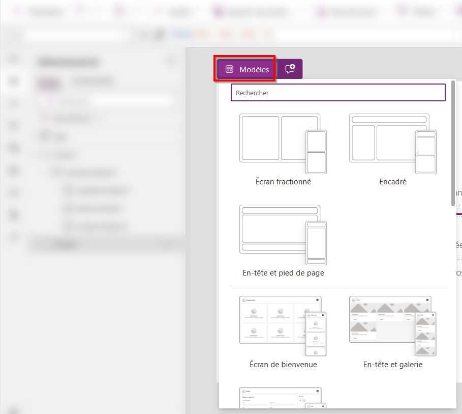Utiliser des actions en ligne pour sélectionner un modèle d’écran