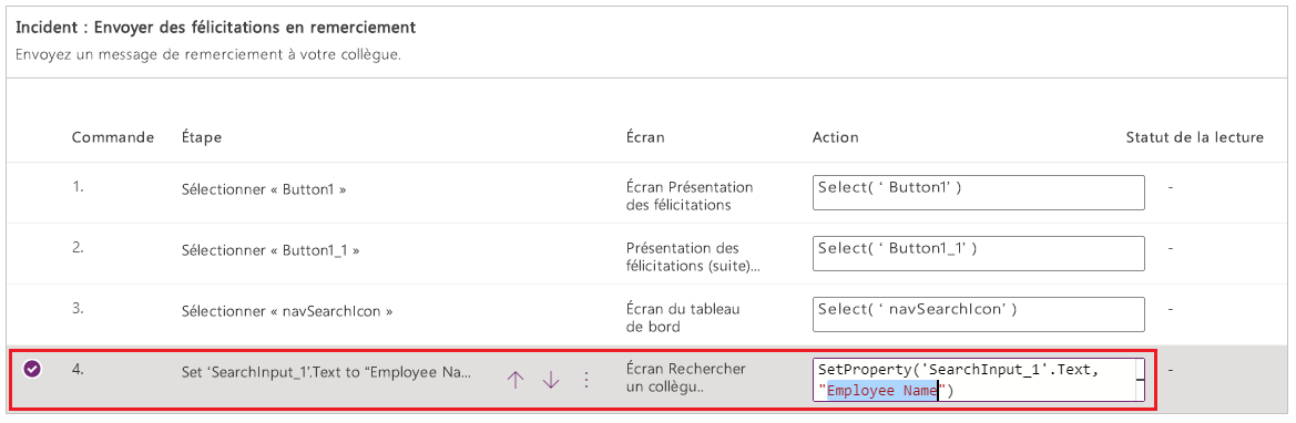 Modifier un cas de test Modifier un incident de test.