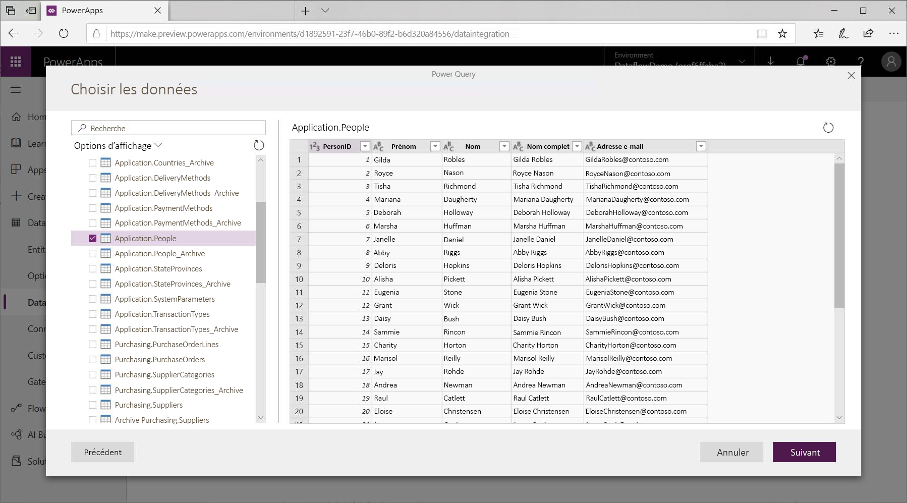 Choisissez des données.