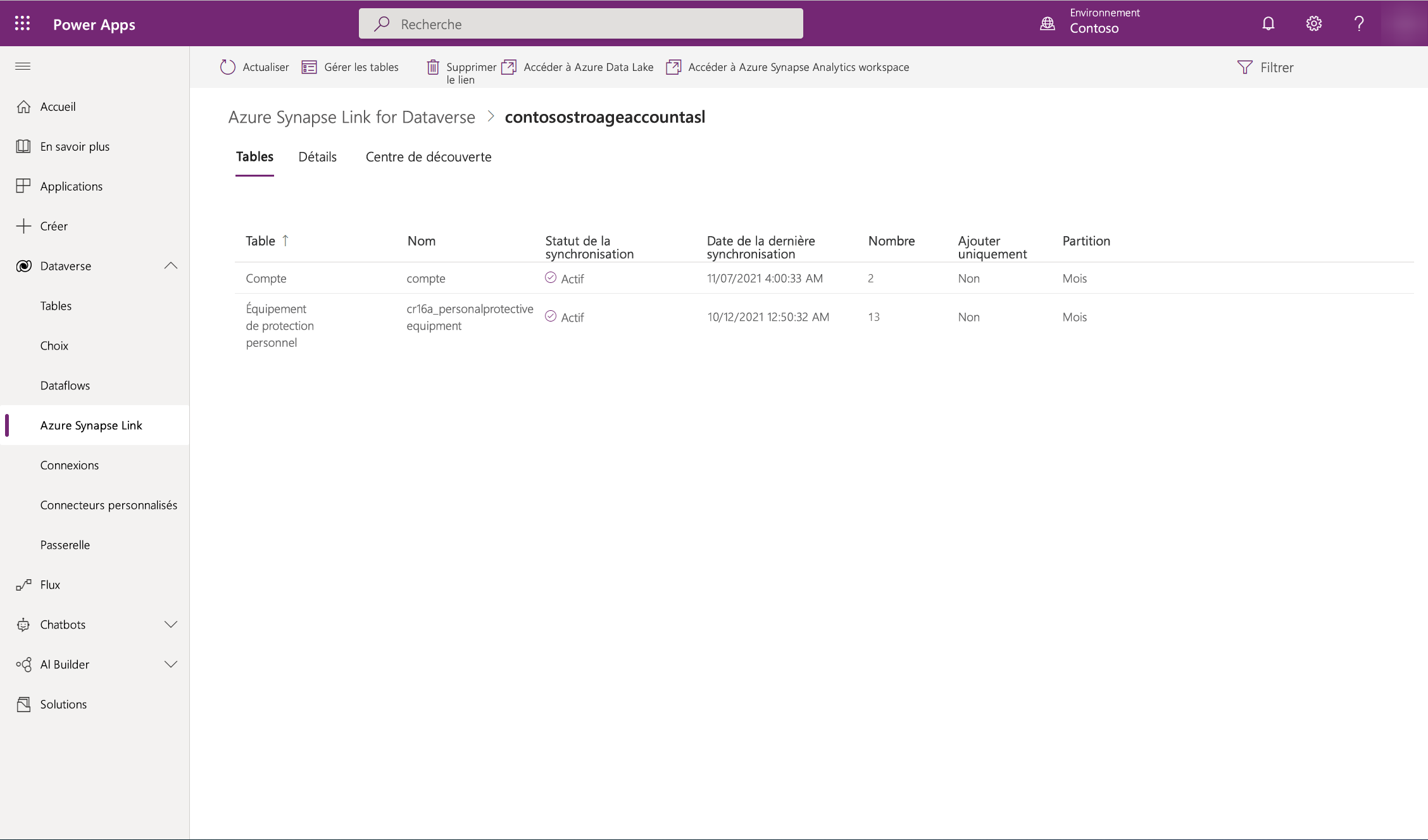 Surveiller un lien Azure Synapse