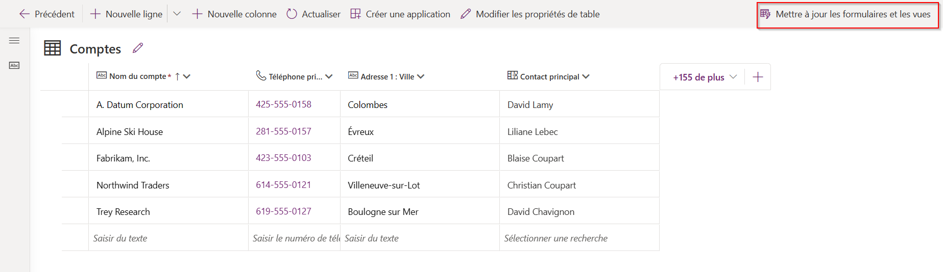Mettre à jour l'option des formulaires et des vues dans le concepteur de tables.