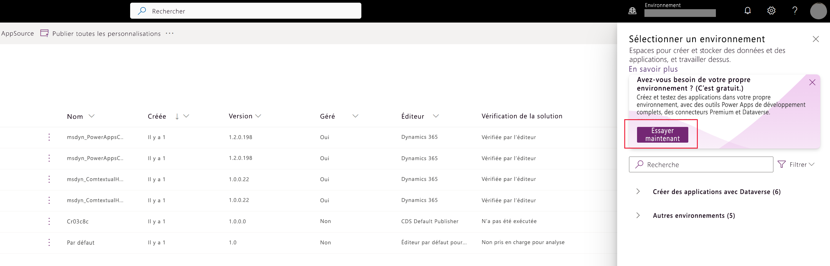 Essayez maintenant le lien pour créer votre propre environnement