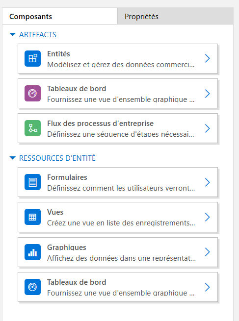 Composants du concepteur d’application.