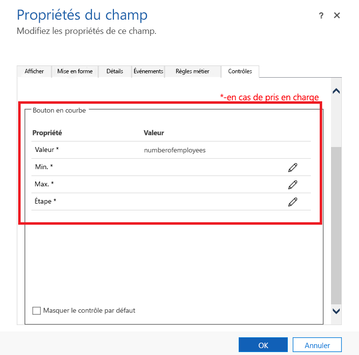 Ajouter les propriétés du contrôle personnalisé Ajouter les propriétés du contrôle personnalisé.