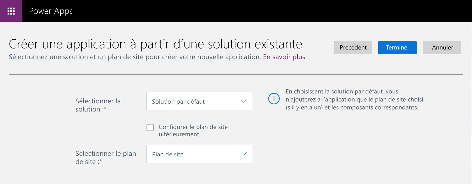 Créer une application à partir du plan de site d’une solution existante Créer une application à partir du plan de site d’une solution existante