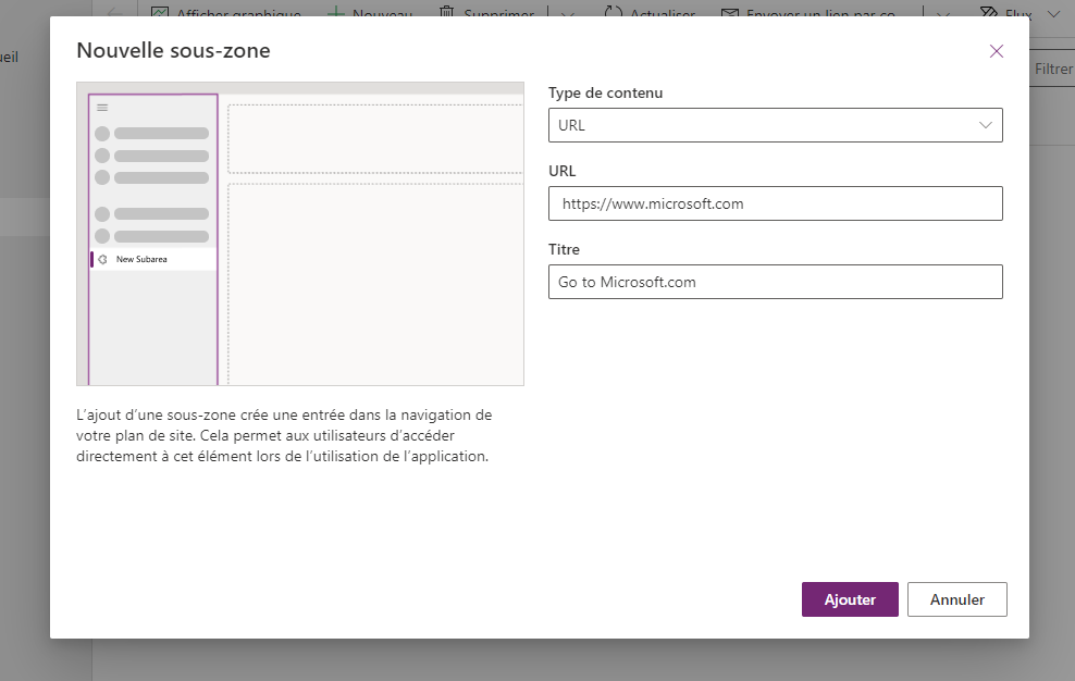 Ajoutez une sous-zone URL