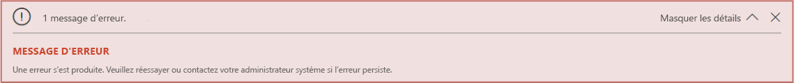Erreur attendue dans le concepteur d’application hérité.