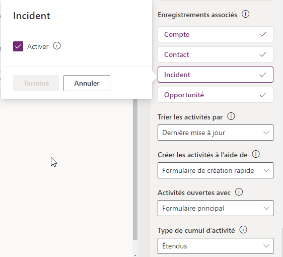 Activer les enregistrements associés à afficher dans la chronologie Configurer les enregistrements associés