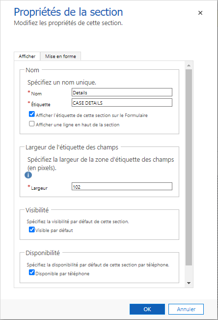 Propriétés de la section dans l’explorateur de solutions hérité Propriétés de section dans l’explorateur de solutions.
