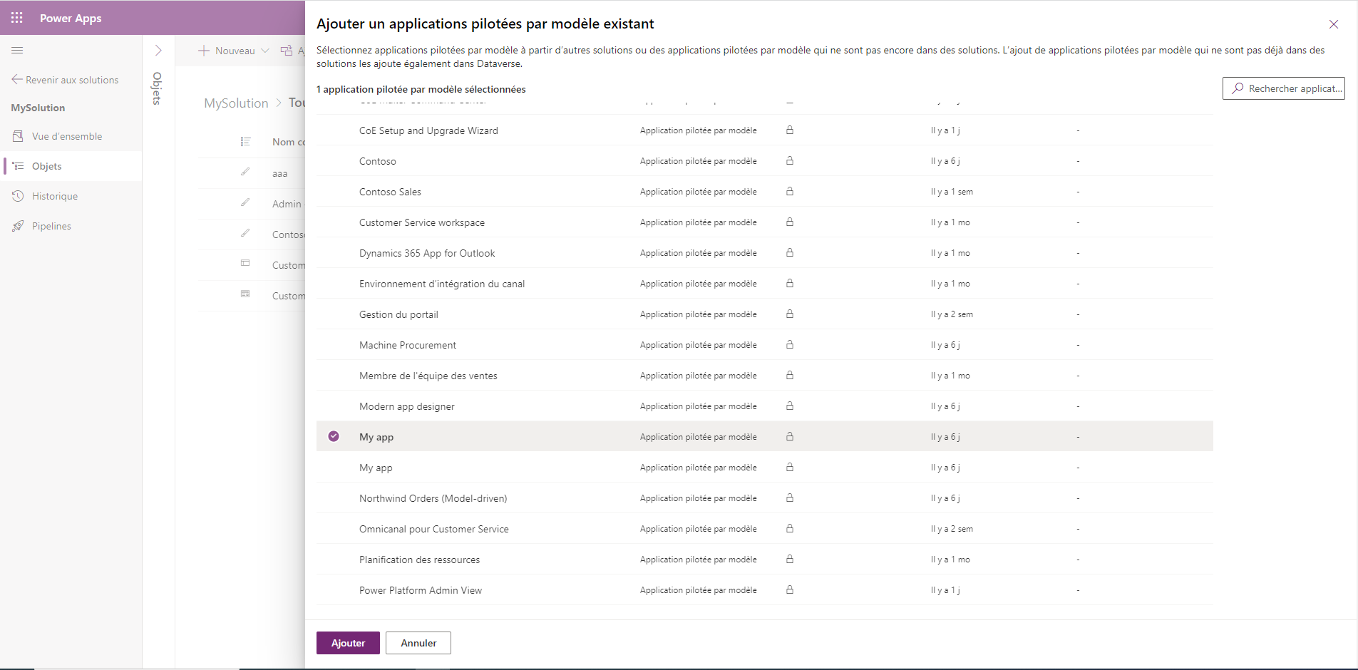 Sélectionnez les composants de solution.