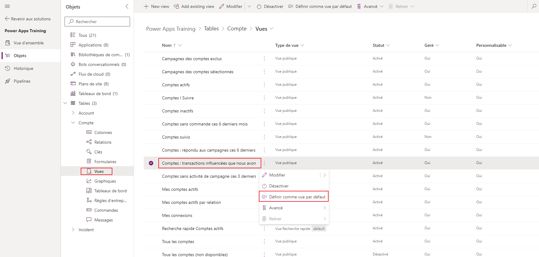 Définir comme affichage par défaut.