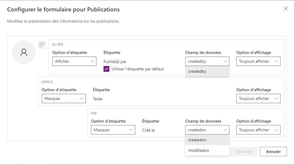 Configurer le formulaire pour les publications Configurer le formulaire pour les publications.