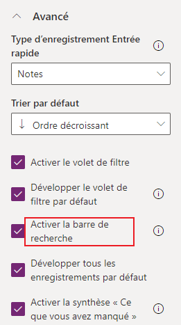 Configuration de la barre de recherche Configuration de la barre de recherche