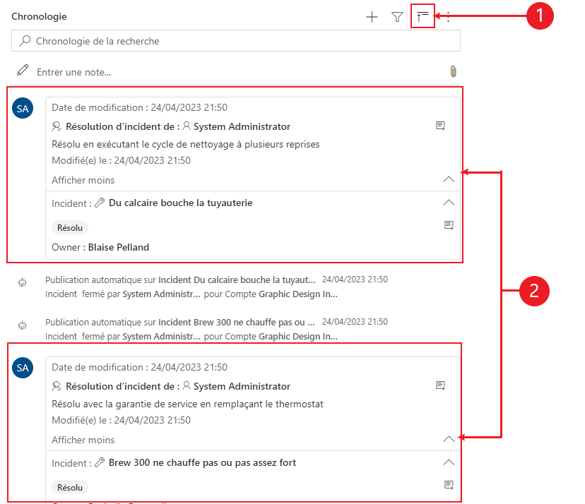 Activation de Développer tous les enregistrements dans la chronologie Activation de Développer tous les enregistrements dans la chronologie