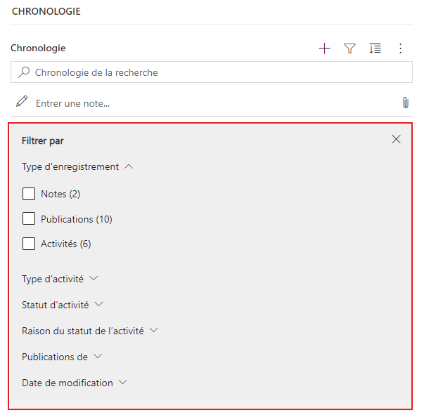 Activer le volet de filtre Activation du volet de filtre