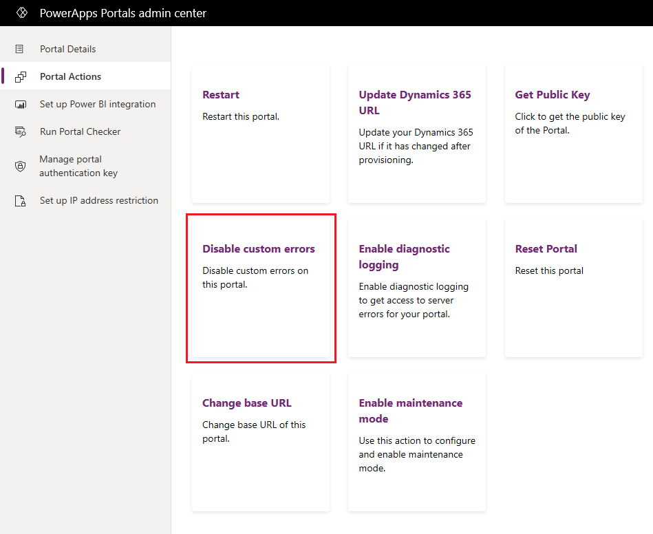 Désactiver les erreurs personnalisées Désactiver les erreurs personnalisées