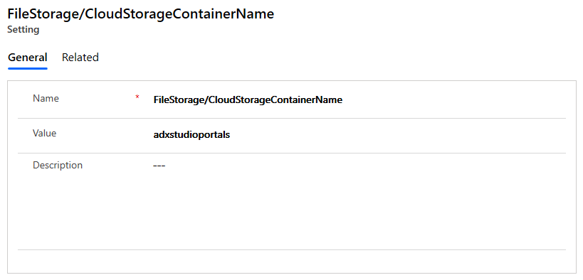 Paramètre du portail pour votre conteneur de stockage cloud Paramètre du portail pour le conteneur de stockage cloud.