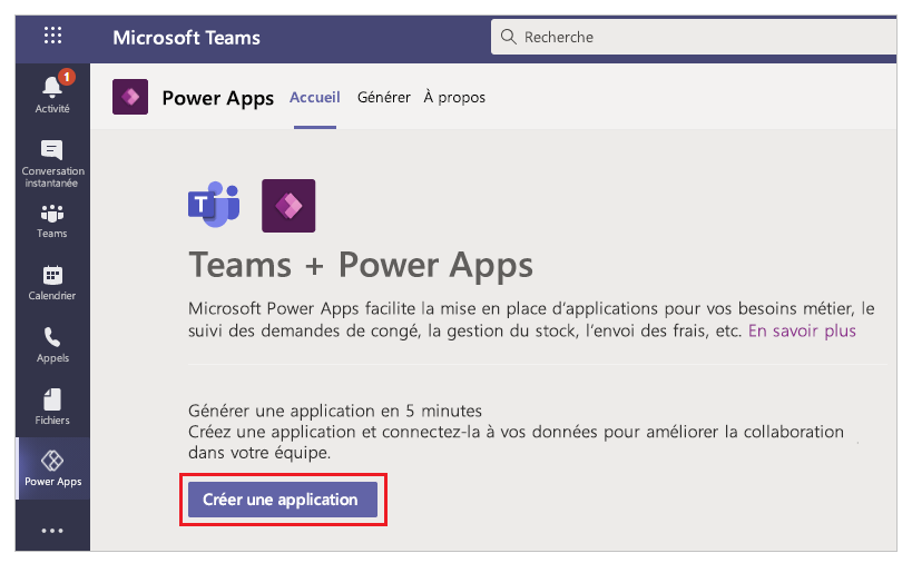 Créez une application à partir de la page d’accueil Power Apps.