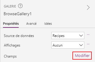 Modifier les champs pour la galerie Modifier les champs pour la galerie.