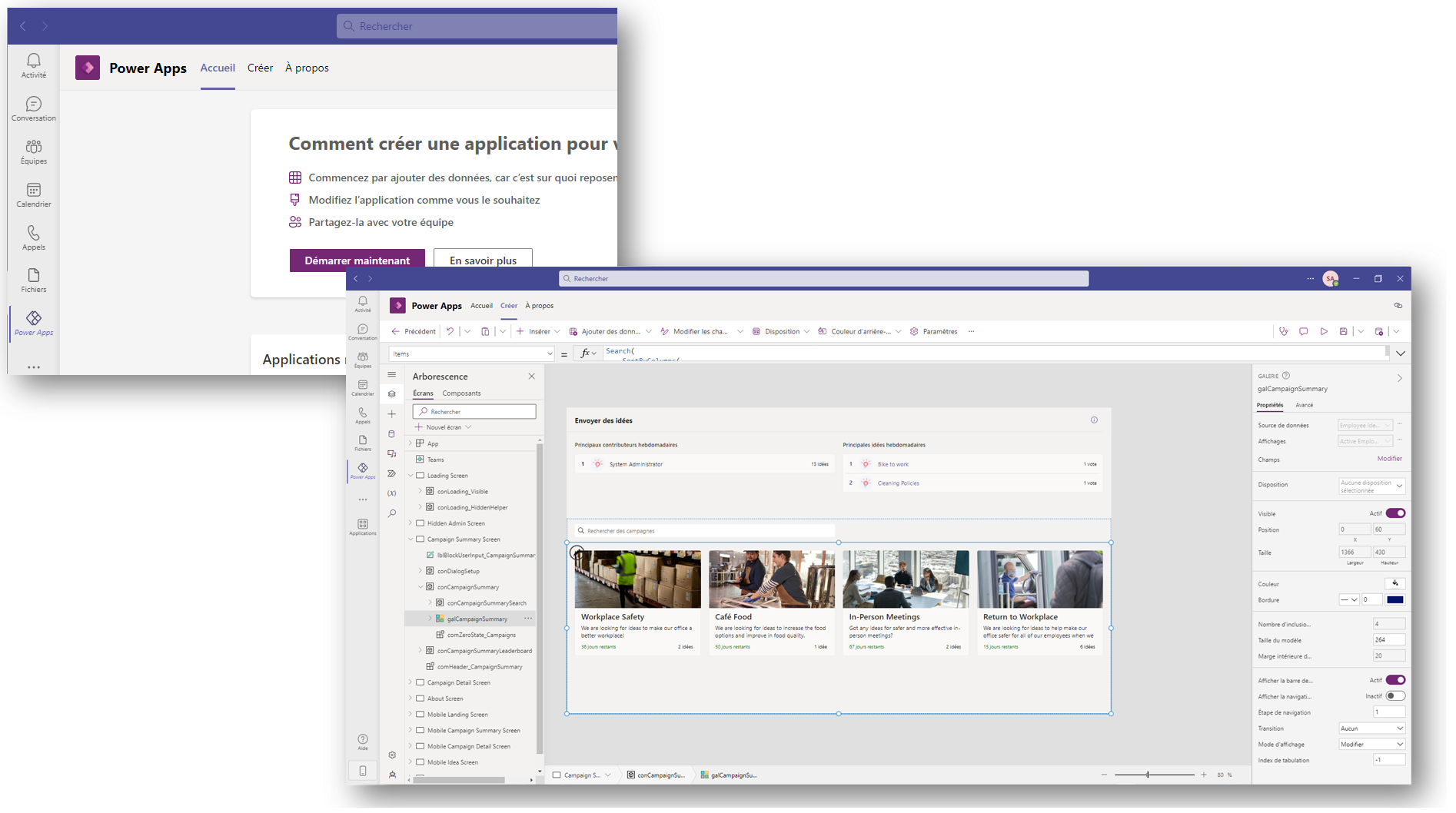 Expérience de création d’application dans Teams.