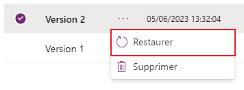Restaurer une version Restaurer une version.