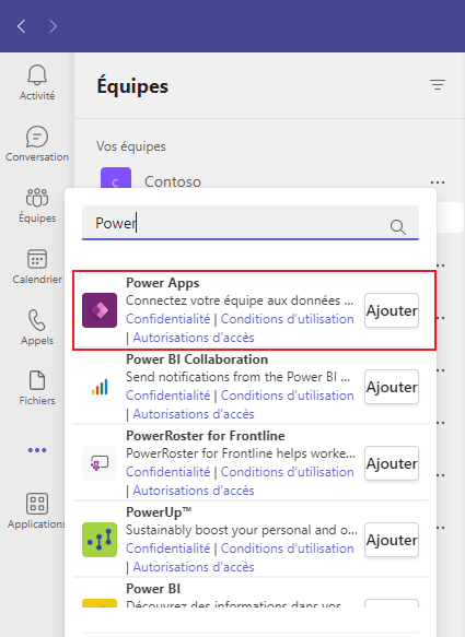 Recherchez Power Apps.