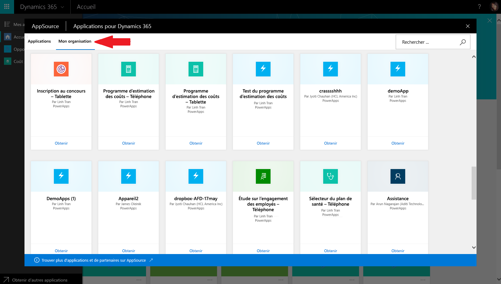 Lorsque vous obtenez une application à partir de la Place de marché, elle apparaîtra ensuite sur la page d’accueil et sera facilement accessible tout au long de l’expérience.