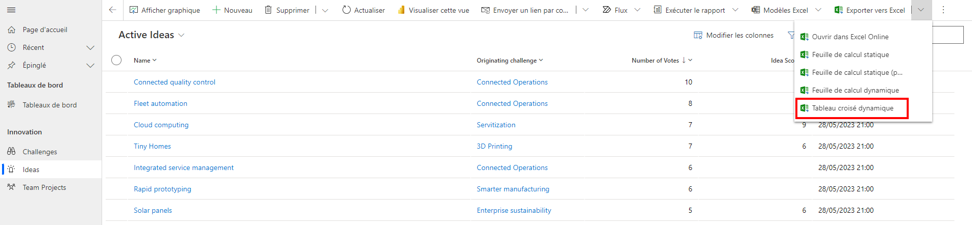 Sélectionner Exporter vers Excel Exporter vers Excel.