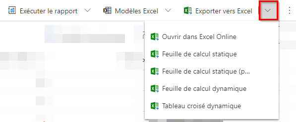 Sélectionner les options Exporter vers Excel Options Exporter vers Excel.