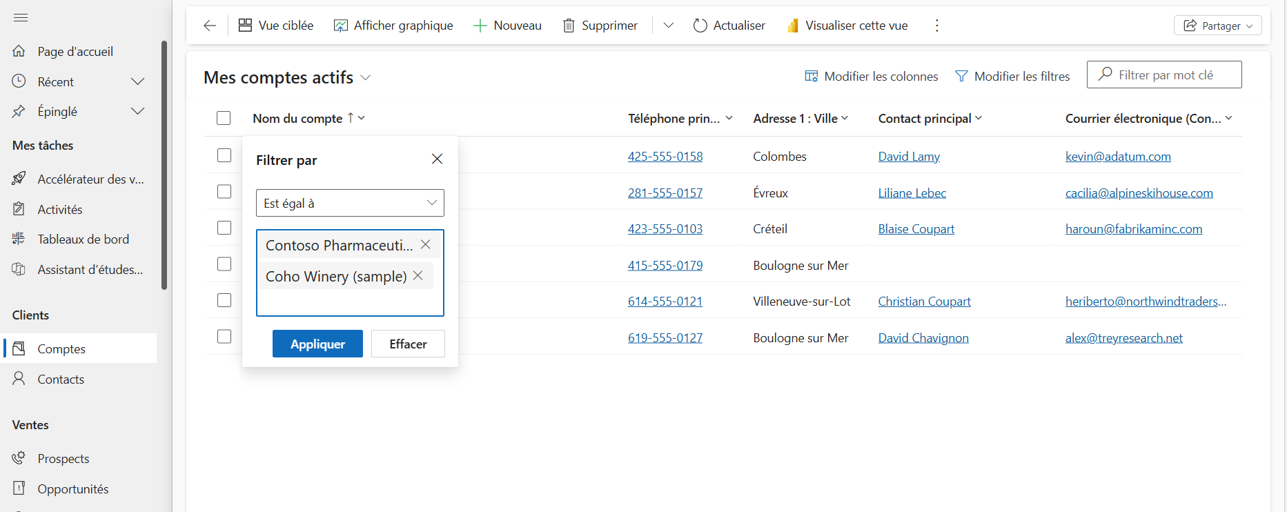 Capture d’écran montrant le filtrage en sélectionnant des valeurs miltiple.
