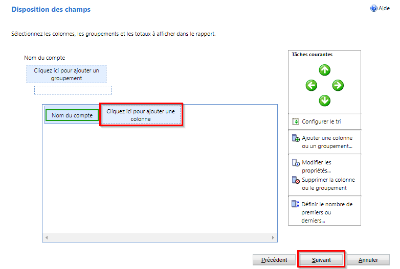 Écran Ajouter d’autres colonnes écran ajouter d’autres colonnes.