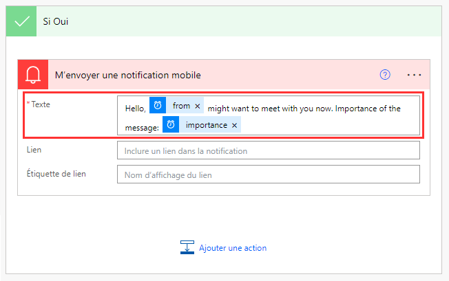 Capture d’écran d’une notification pour une configuration mobile.