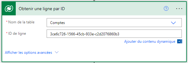 Carte Obtenir une ligne par ID terminée.